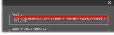 In Auto Start, clear the following check box: Start up automatically when a camera or removable media is connected to the PC.  