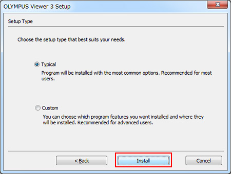 Choose the setup type. Select Typical or Custom. When you are ready to proceed, click Install.