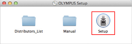 Place the CD-ROM that is bundled with the camera into the CD-ROM drive. Double-click the Setup icon in OLYMPUS Setup.