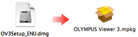 Double-click the installer file for OLYMPUS Viewer 3 ( OV3Setup_ENU.dmg ) that is downloaded on the computer, and then double-click the OLYMPUS Viewer 3.mpkg file to start the installation. 