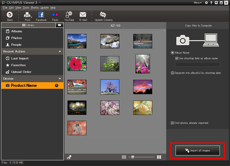 When you click Import all images, the pictures and movies will be transferred to your computer.