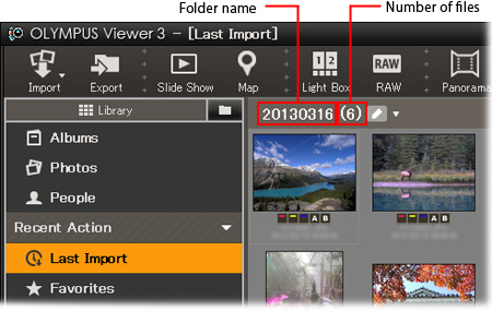 The transferred pictures and movies will be displayed in Last Import.
